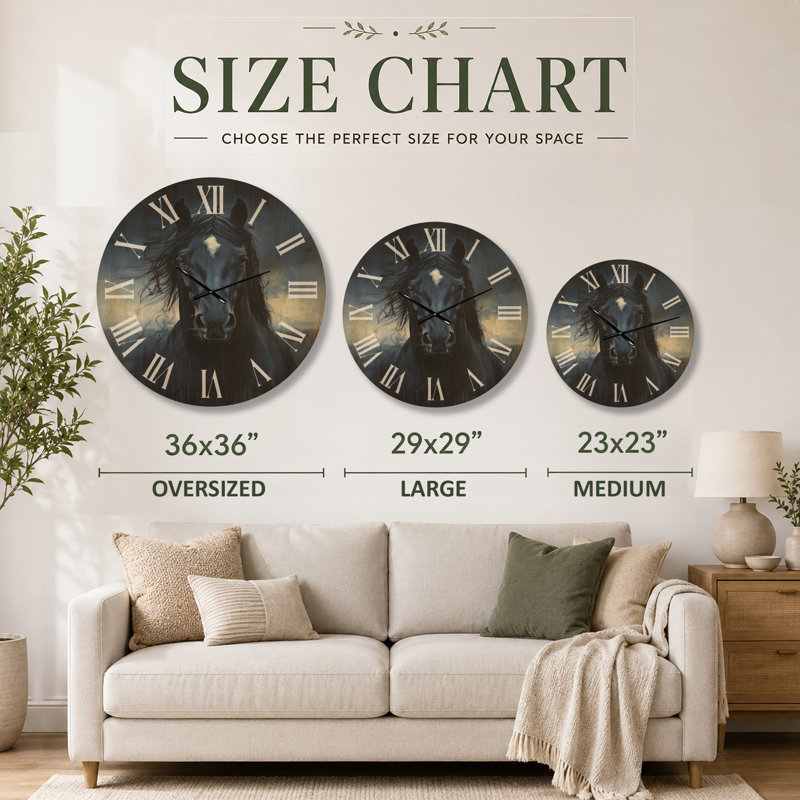 Très grande horloge murale en bois - étalon Moody Midnight, Oversized
