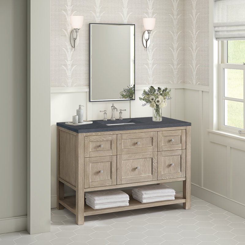 Breckenridge 48'' W Single Vanity, Charcoal Soapstone, 8" Widespread, Whitewashed Oak