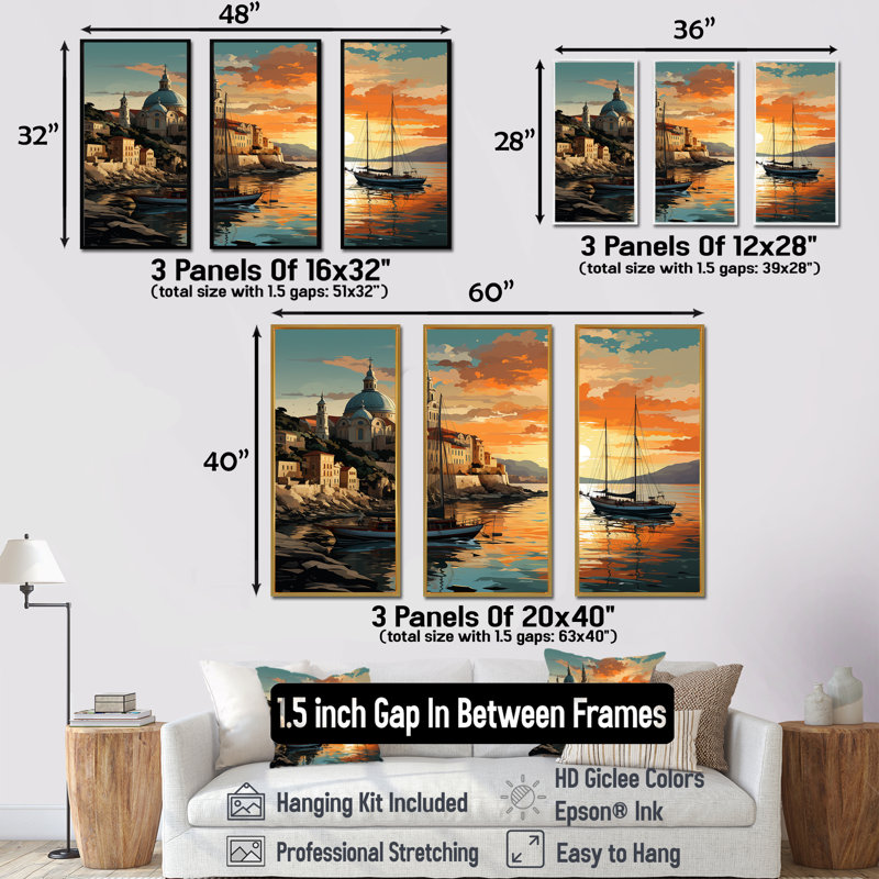 «Italian Hidden Gems Coastline Sunset I - Italie», art mural paysage, Cadre flottant doré, H 32 po x l 48 po x P 1 po