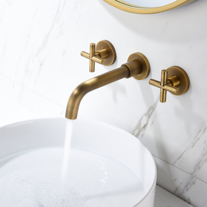 Robinet de lavabo de salle de bain mural en bronze - construction, goutte à goutte, cartouche, rouille classique et polyvalente
