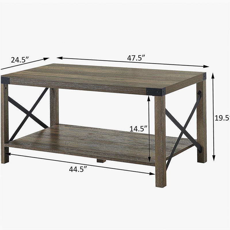 Rustic oak coffee table with bottom shelf
