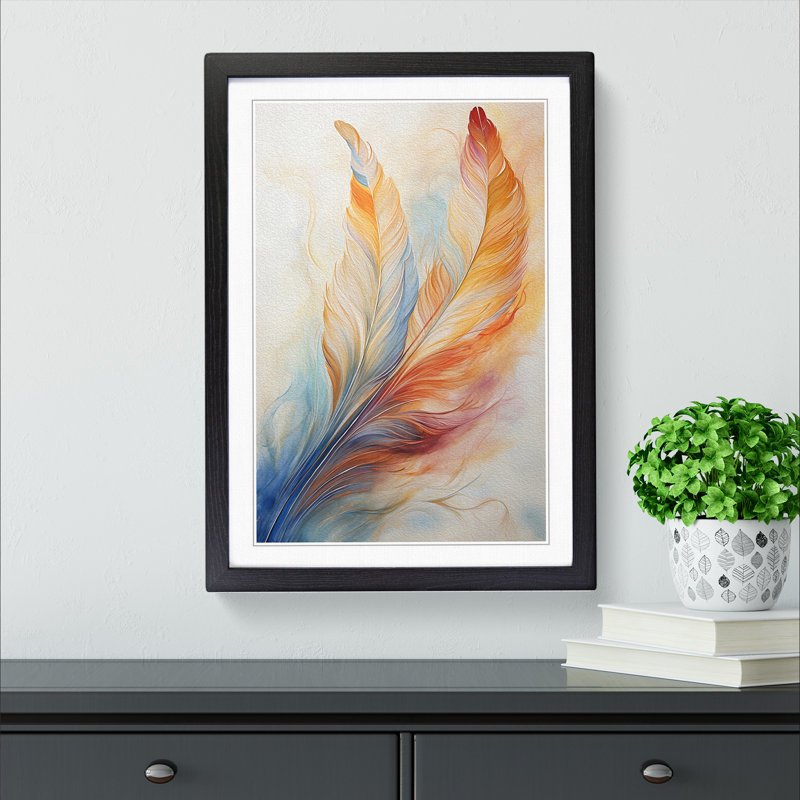 Feather Abstract - Single Picture Frame Print on Wood, 34cm H x 25cm W x 2cm D, Black