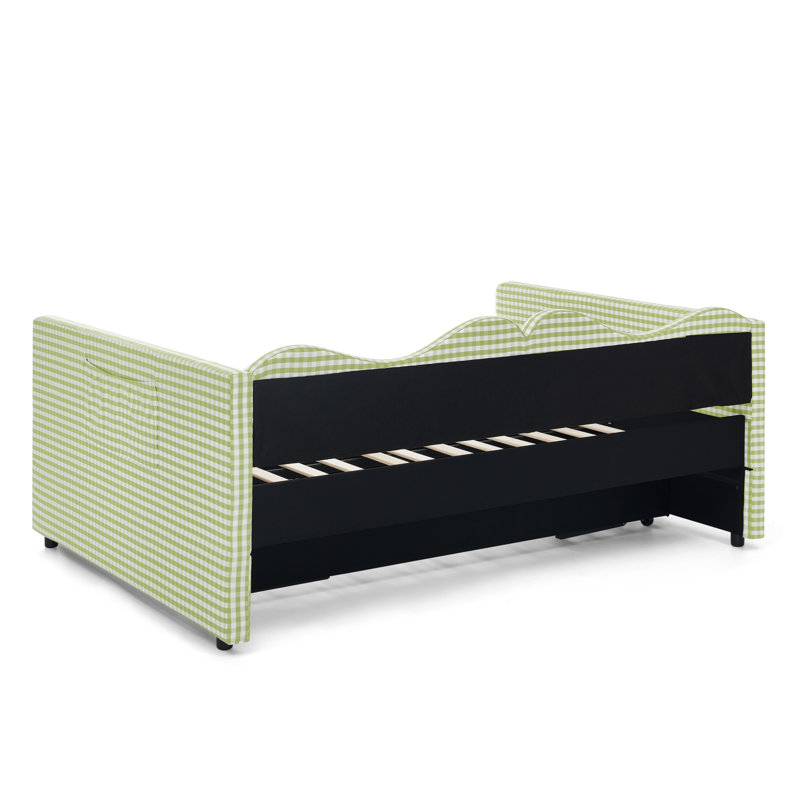 Lits gigognes avec rangement, panneau de fibres à densité moyenne en bois Gingham vert pour petites pièces