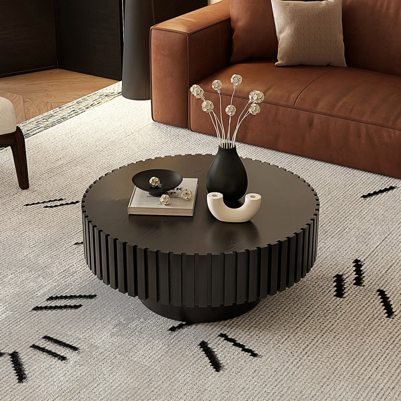 Table basse ronde, table de thé en forme d'olive, table de salon, Noir