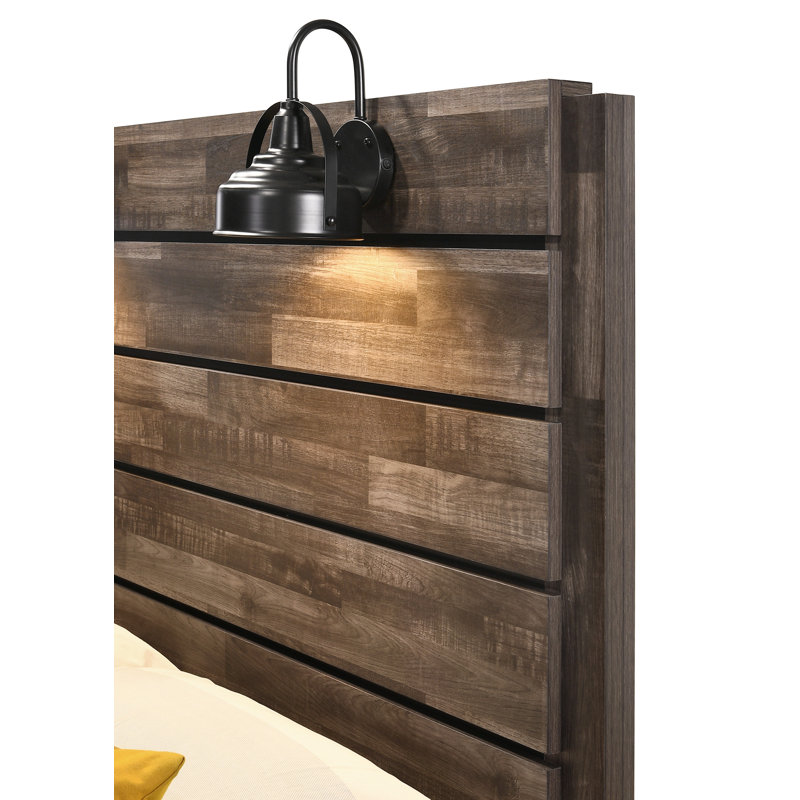 Ensemble de chambre à coucher avec lit plateforme Allamon, Grand lit, 6 pièces: lit, 2 tables de chevet, commode, miroi, Brun
