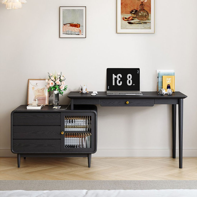 Bureau de direction rectangulaire en bois massif noir avec tiroirs, Retour à gauche, H 29,53 po x l 86,61 po x P 18,11 po