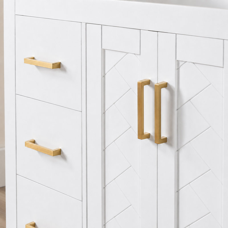 Meuble-lavabo blanc 29,52 po avec cadre en bois massif et portes à fermeture en douceur