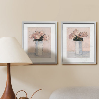 Blush florals I-ensemble de 2 reproductions d’art graphique encadrées sur papier