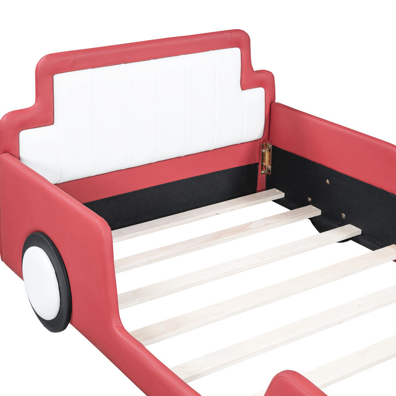 Lit plateforme rouge en forme de voiture de course simple avec roulettes, Red