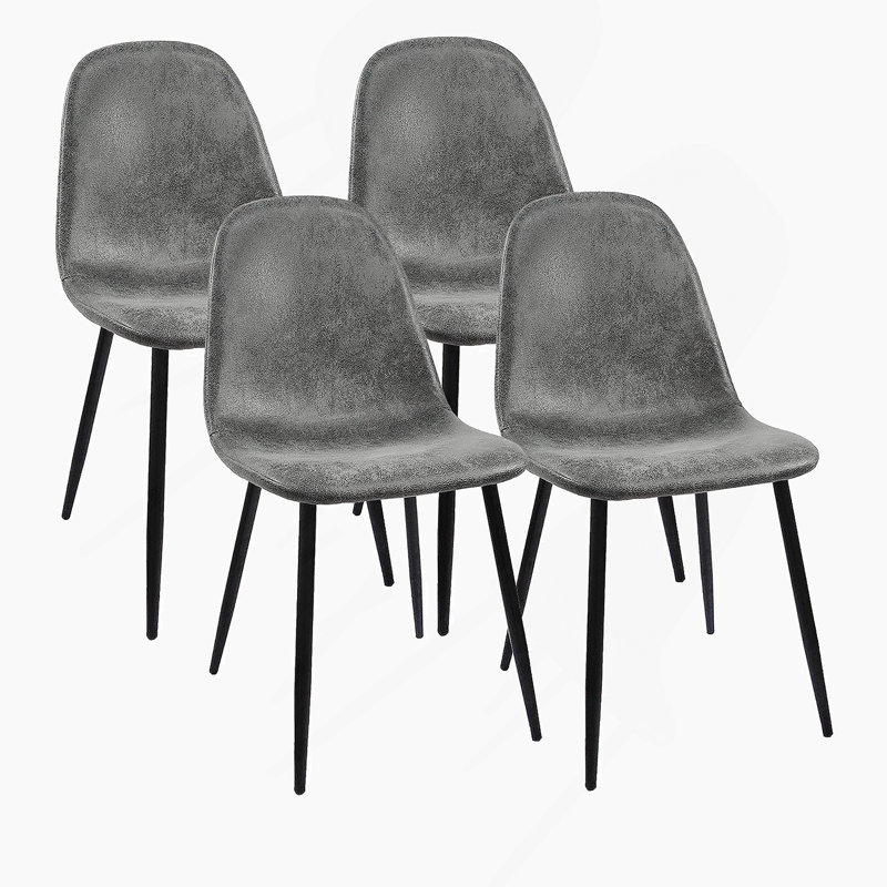 Ensemble de 4 chaises de salle à manger modernes avec siège rembourré en tissu de daim, Gris, Noir