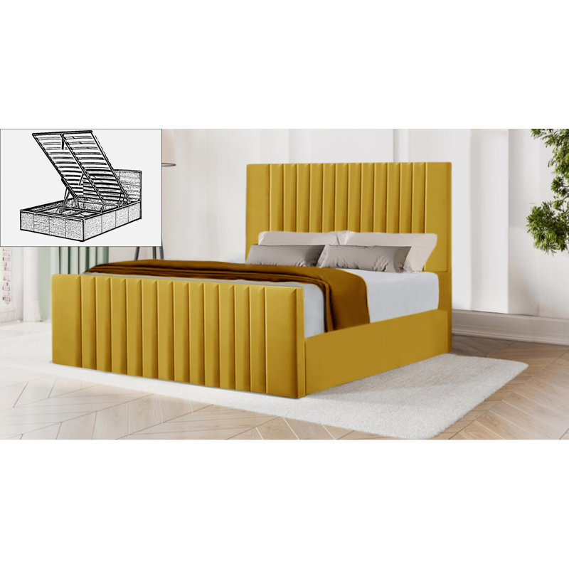 Bastri Storage Bed, Yellow Mustard, Double (135 x 190 cm)