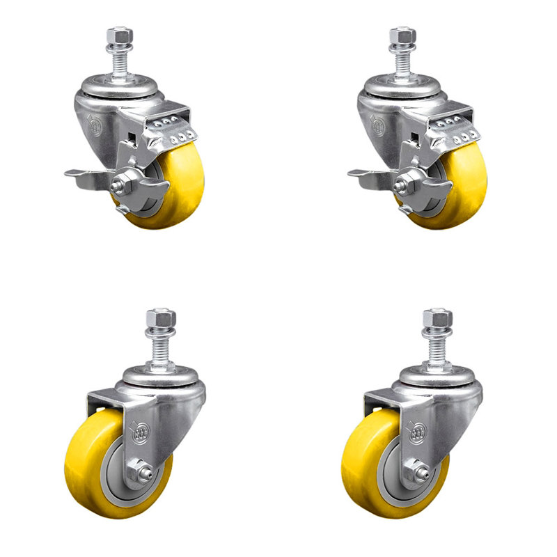 Ensemble de roulettes à tige filetée 3,5 mm en polyuréthane pivotant 3,5 mm et 2 freins