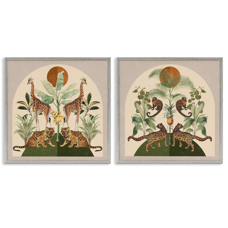 «Jungle Animals Foliage Illustration», ensemble de 2 giclées par Victoria Barnes, Estampe numérique Farmhouse