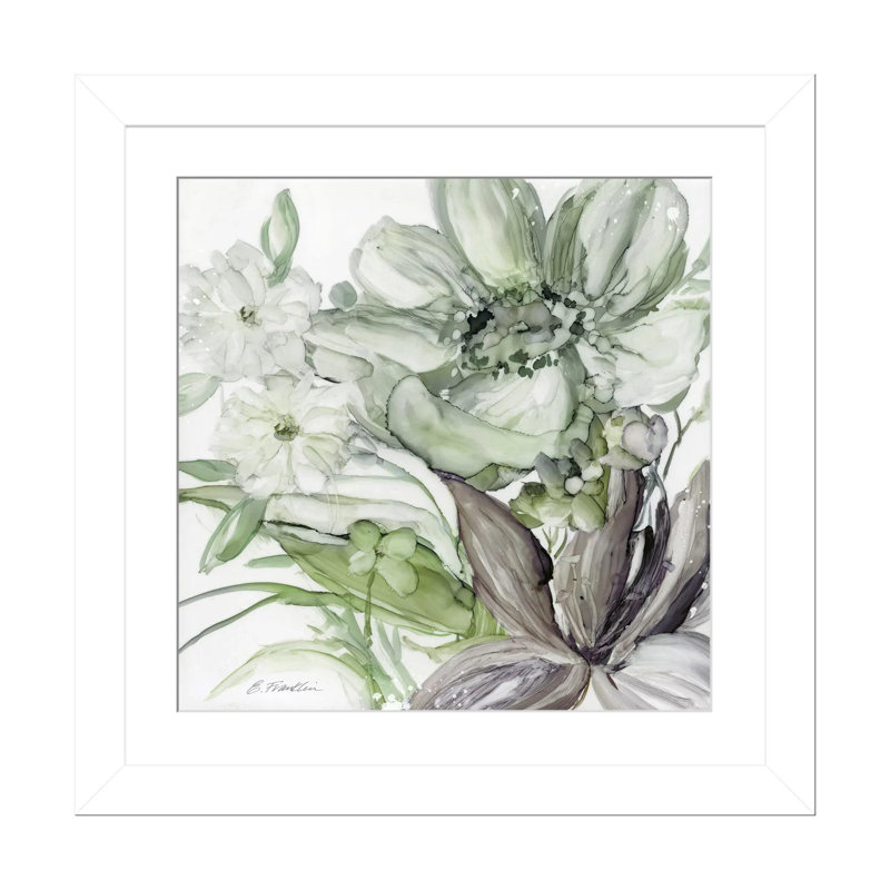 Seaglass Garden II - Vert, Cadre blanc à coins ouverts, H 16 po x l 16 po