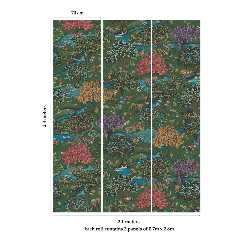 Multi Enchanting Forest And Hills Print Non Woven Non-pasted Textured Wallpaper Mural