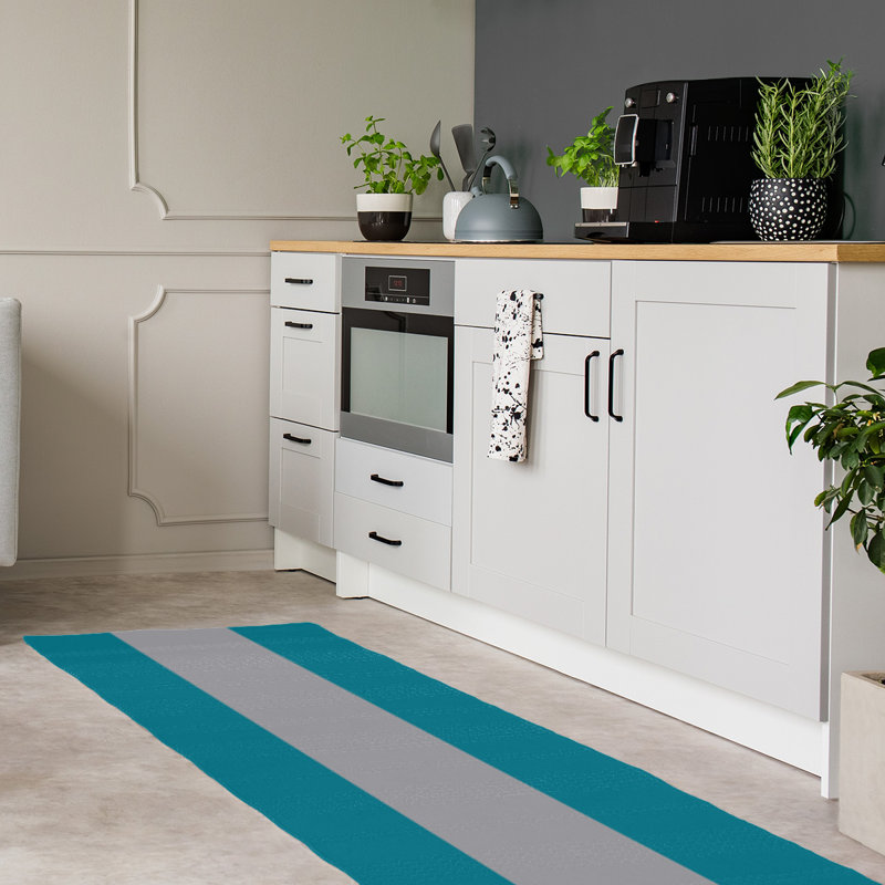 Tapis bleu sarcelle / gris, Tapis de couloir 2 pi 6 po x 8 pi