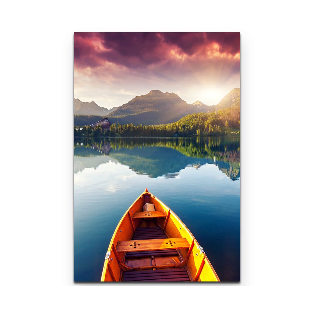 Leinwandbild Bergsee mit Booten in der Hohen Tatra