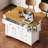 52'' Kitchen Island With Drop Leaf, Embossed Texture Kitchen Island On Wheels With Spice Rack, Towel Rack, 2 Doors And 5 Drawers, Kitchen Storage Cart With Adjustable Shelf For Kitchen, White