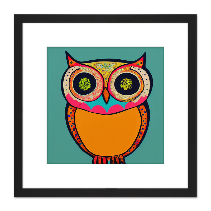 Coloured Retro Owl With Tribal - Single Picture Frame Print