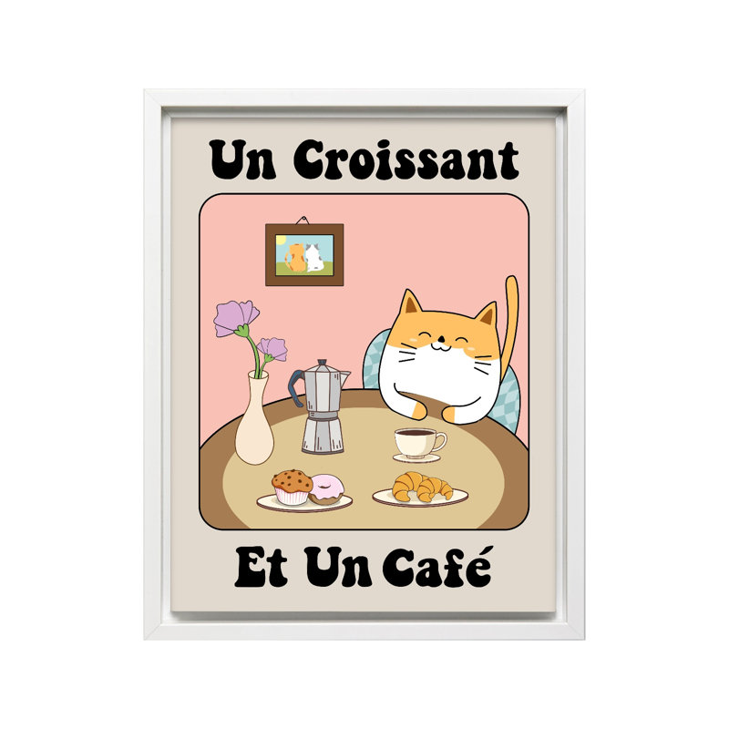 Café et croissant n ° 2, Canvas, White Framed, 11"H x 14"W