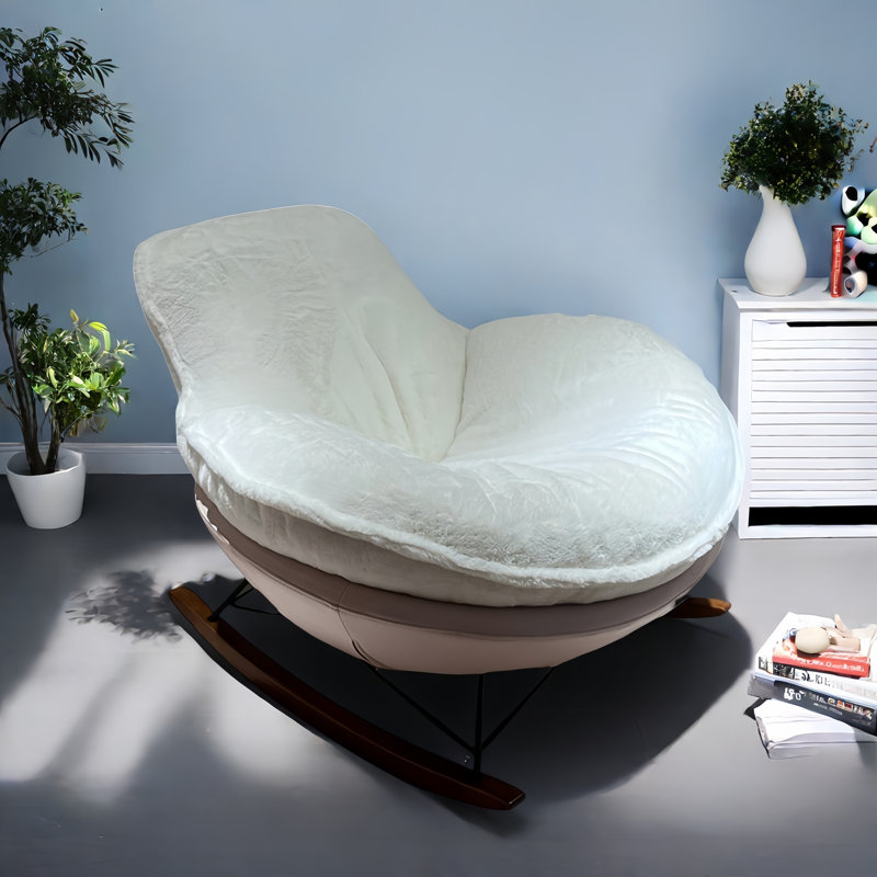 Chaise berçante moderne rembourrée, Rose, Blanc