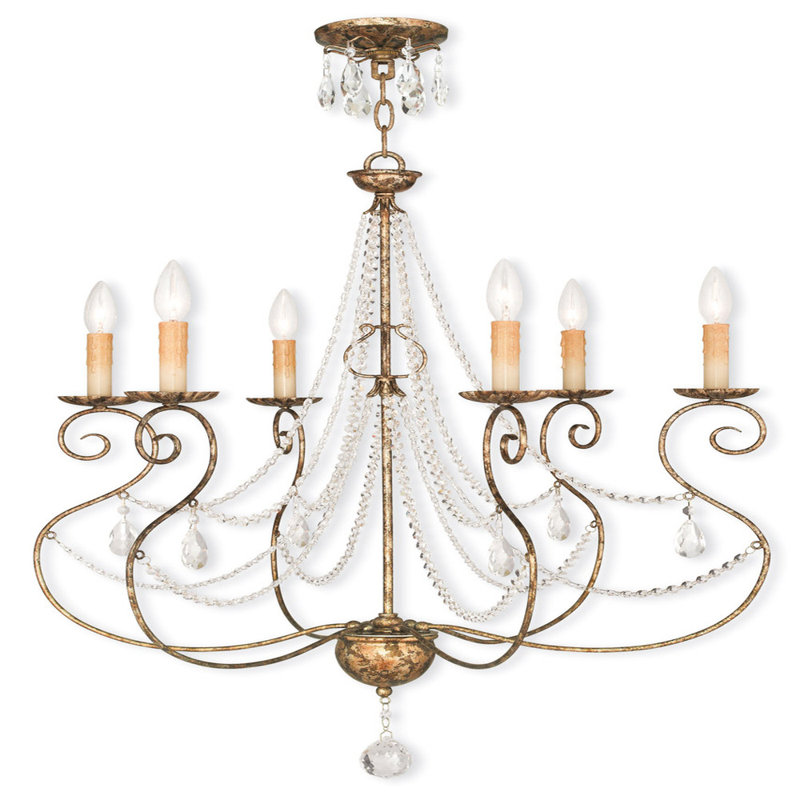 Lustre traditionnel à 6 lumières de style bougie avec détails en cristal Alexix