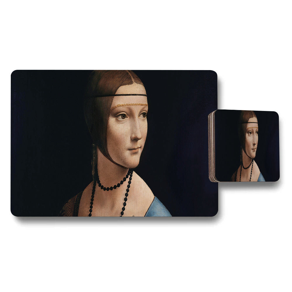 Mona Lisa Style Placemats And Coaster Set With Classic Portrait Art