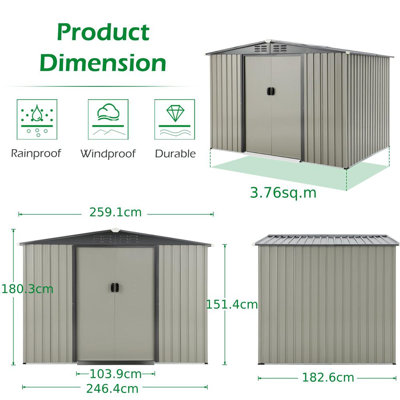 Steep Slope 8 ft. W x 6 ft. D Galvanised Steel Storage Shed