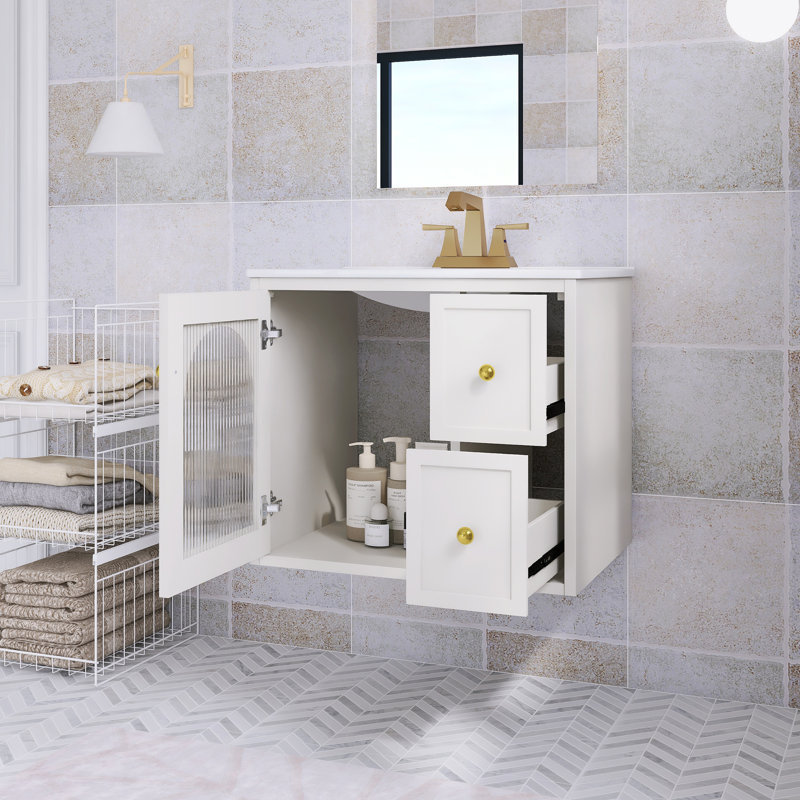 Meuble-lavabo mural 24 po avec comptoir en céramique, Beige