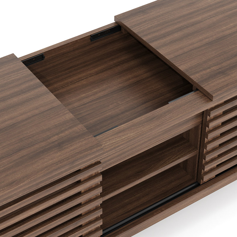 Wooden Mid-Century Coffee Table With Sliding Top, Storage, And Doors, Walnut Finish, 47 Inch | Gift Idea