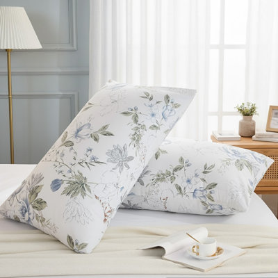 Standard  Pillowcases Set of 2, 100% Cotton Pillow Cases,  and  Floral Print, Soft Breathable Envelope Closure Pillow Covers(Standard, 20"x26")