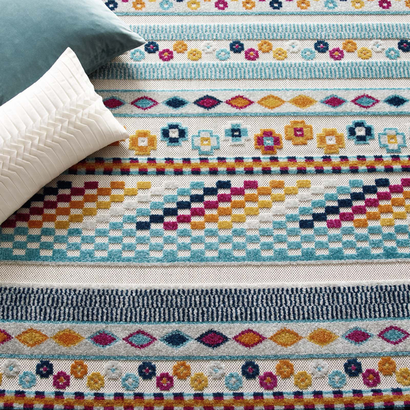 Reflect Cadhla Vintage Abstract Geometric Lattice 5x8 Indoor and Outdoor Area Rug in Multicoloured, Rectangle 8' x 10'