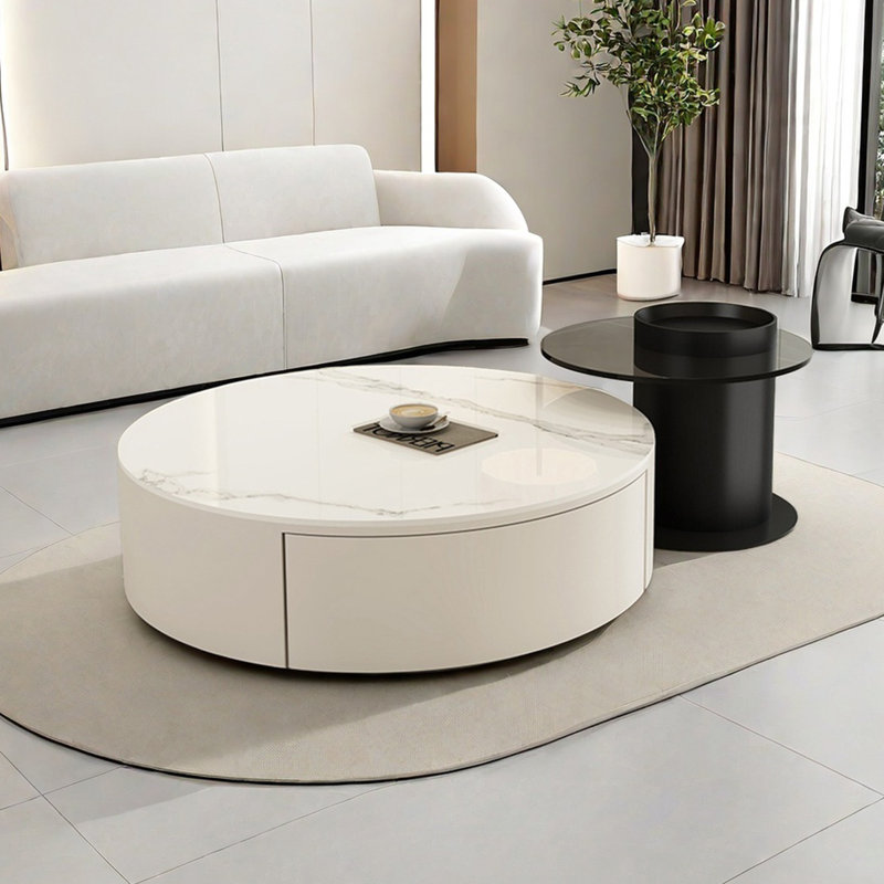 Modern simple round combination coffee table, 12.2" H x 31.5" L x 31.5" W, White