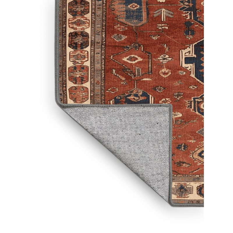 Machine Washable Persian Brown Area Rug, Round 5'
