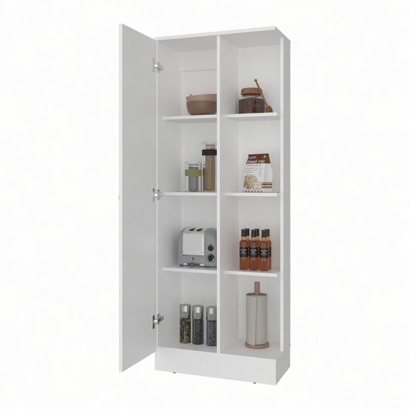 Garde-manger Ayora avec 4 tablettes de rangement ouvertes et une armoire à une porte pour le rangement caché, un garde-manger polyvalent pour la cuisine, le linge ou la lessive