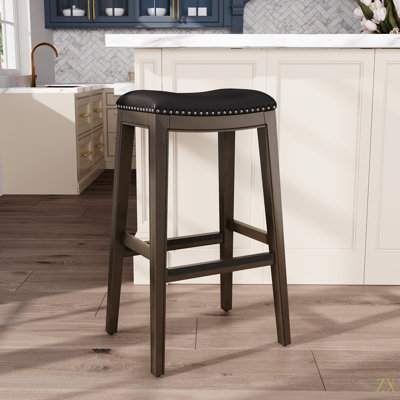 30" Bar Height Saddle Stool,  Leather Seat