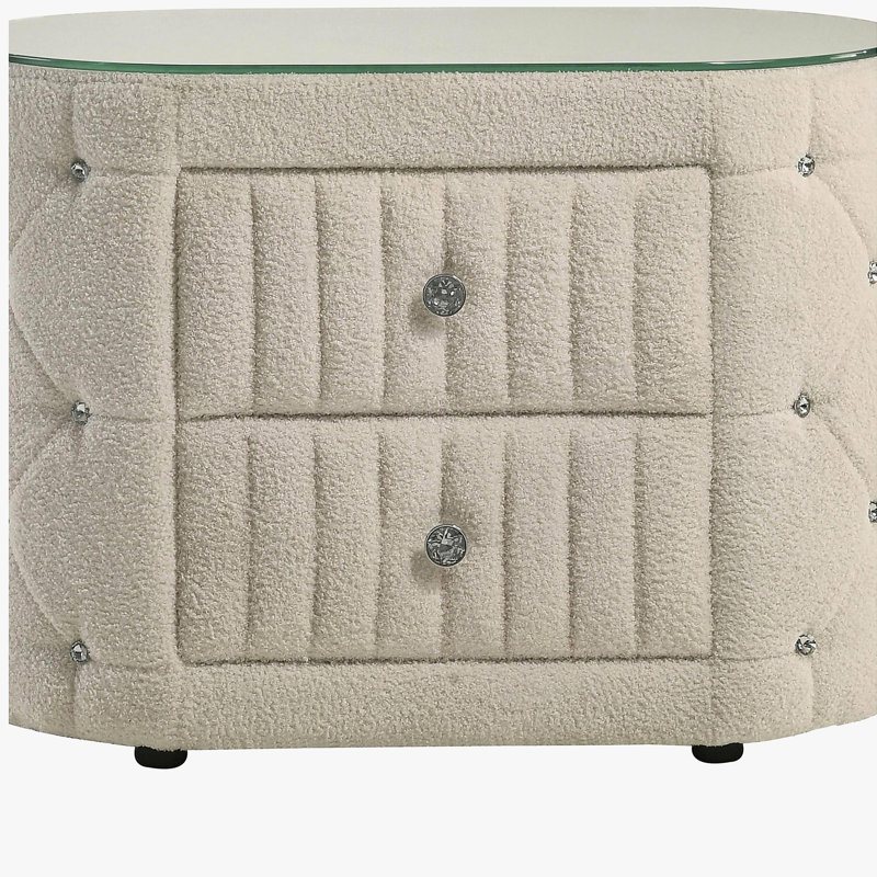 Table de chevet rembourrée 2 tiroirs Santiago Ivory