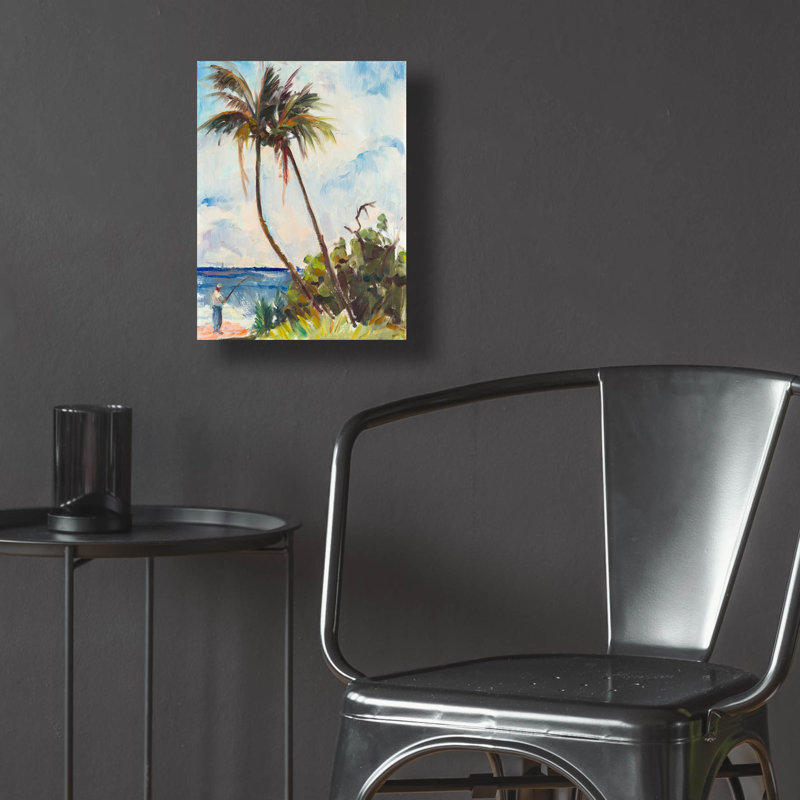 «Pêche sous les palmiers» par Richard A. Rodgers, art mural en verre acrylique, H 16 po x l 12 po x P 0,13 po