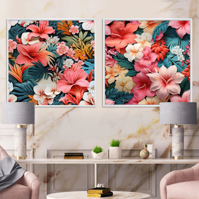 Tropicana fantaisie - motif tropical - ensemble de 2 collages floraux carrés