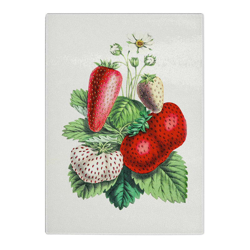 Tempered Glass Wild Strawberry Illustration Chopping Board, 20cm W x 28.5cm L