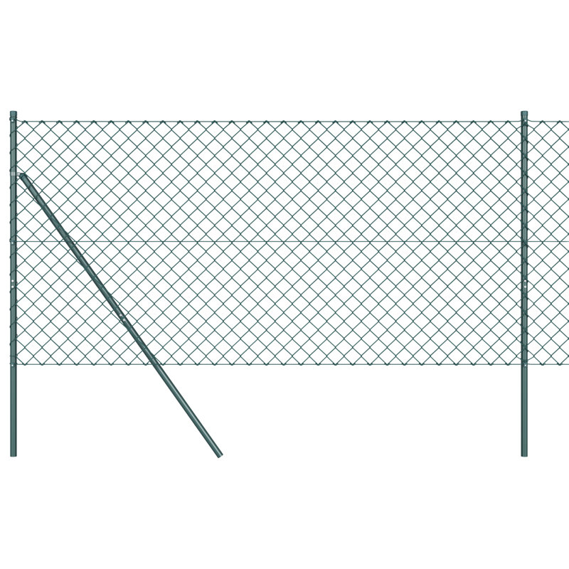 Chain Link Fence With 7 Posts Galvanised Steel, Green, 150cm H x 1000cm W