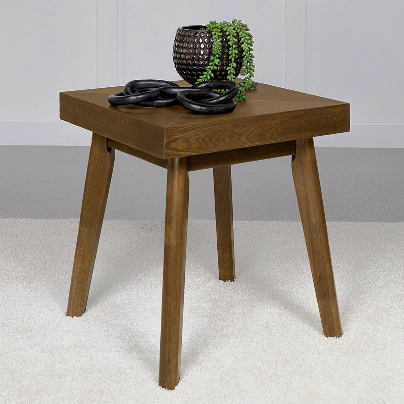 Square Wood Side Table, Walnut Brown