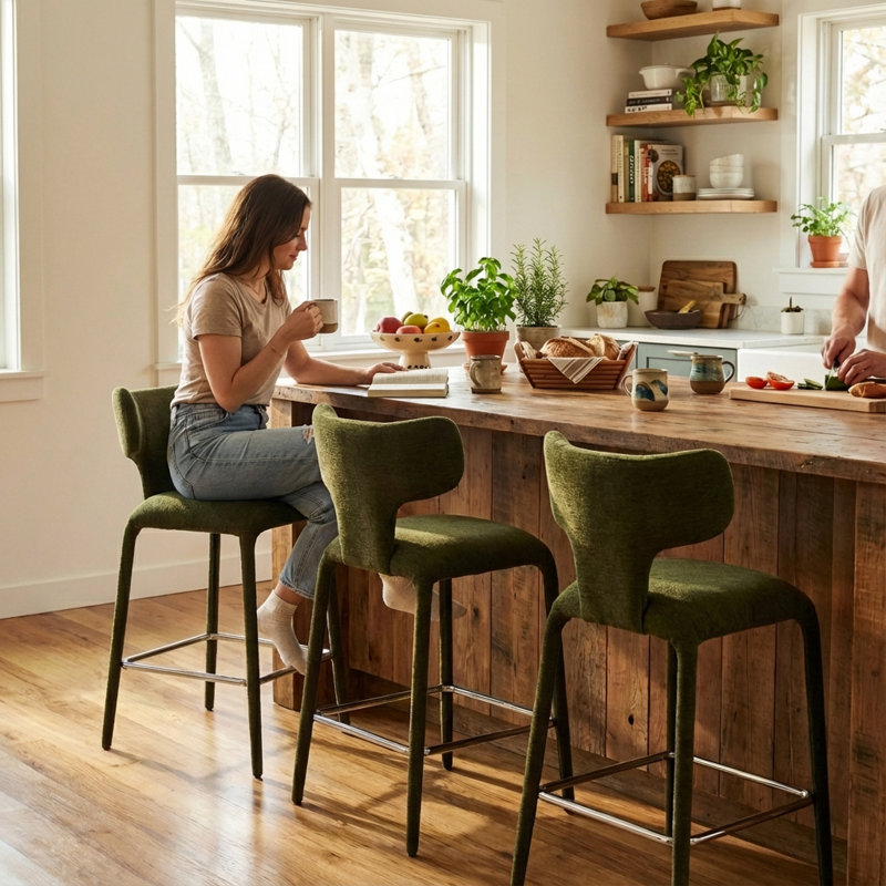Tabouret de comptoir rembourré avec pieds en métal, Vert