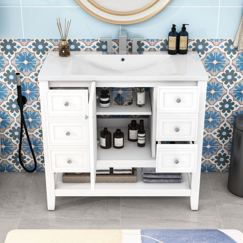 Rhemy 36'' Single Bathroom Vanity with Ceramic Top, White