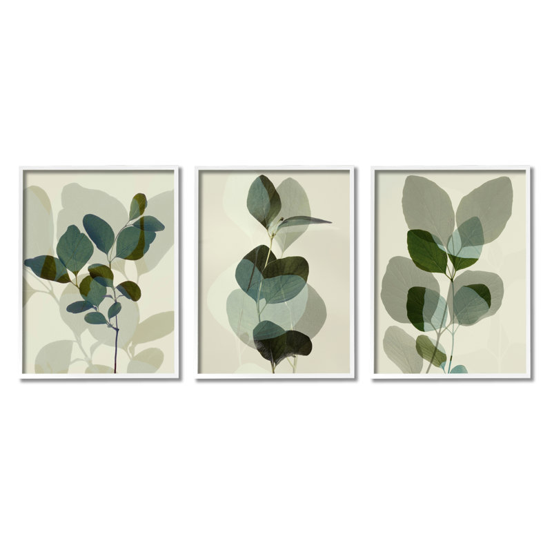 "Modern Forest Plant", ensemble de 3 impressions sur bois, H 20 po x l 16 po x P 1,5 po, Giclée encadrée blanc bord de mer