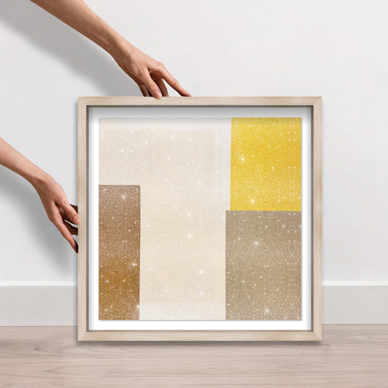 Cubes of Light I Shadowbox Abstract Print by Oliver Gal, Black Frame, 12 x 12, 21.5"H x 21.5"W, Natural Oak Frame