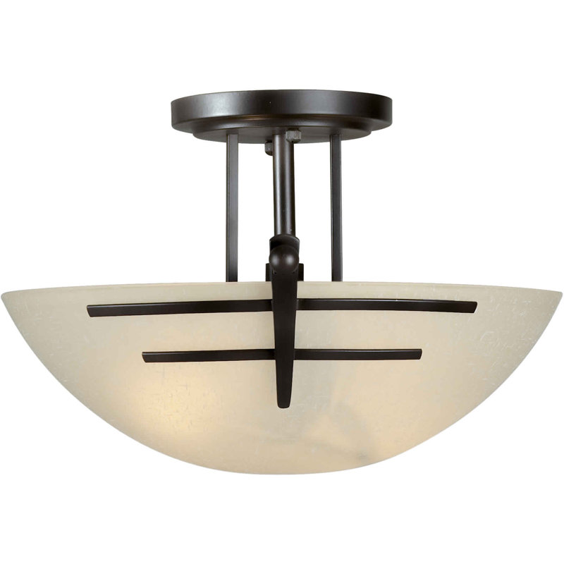 Rolling Hills Glass Semi Flush Mount, Antique Bronze / Umber Linen