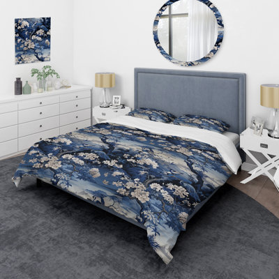 Cobalt Blue Chinoiserie Garden Victorian Pattern Floral Duvet Cover