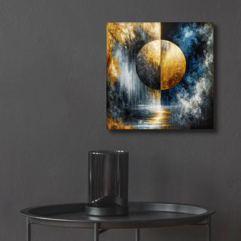  «Golden Circle Abstract 10» par Rey Klimt, art mural en verre acrylique, 12 po x 12 po