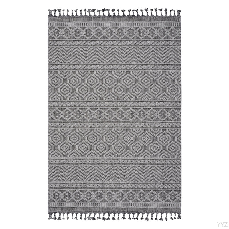 LOOM & LUXE Collection 4X6 Grey/White /Geometric Indoor/Outdoor Area Rug, Rectangle 4' x 6'2"